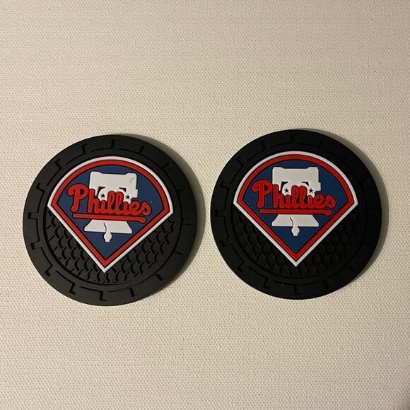 MLB Philadelphia Phillies car cup Coasters in black Set of 2 NWT - Picture 3 of 6